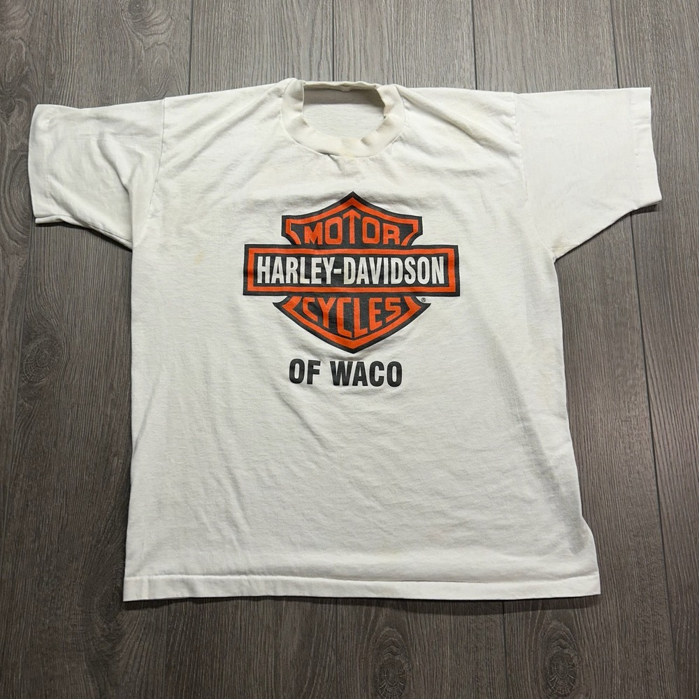 Vintage Harley-Davidson of Waco Texas T-Shirt Mens Medium White Single Stitch